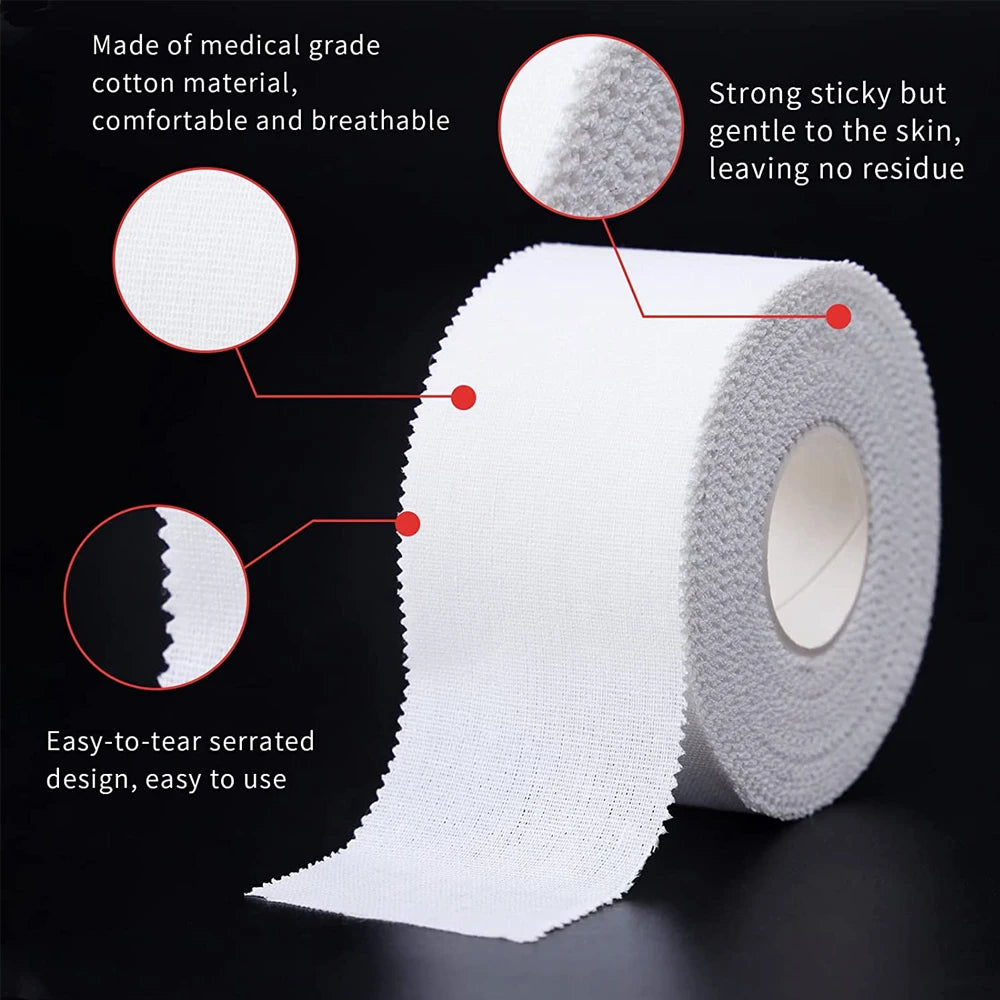1 Roll Athletic Tape in White Cotton Sports Tape Adhesive Elastic Bandage Knee Wrist Ankles Muscle Support- Easy Tearing