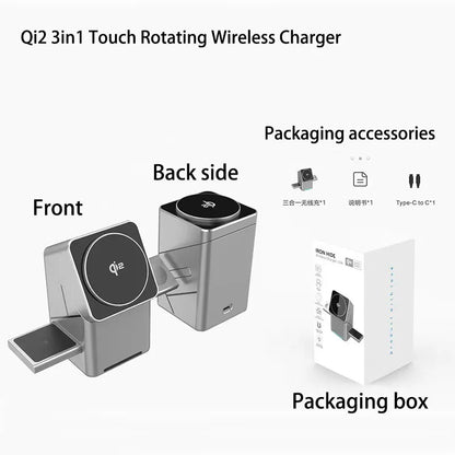 New Qi2 3 in 1 Touch Button Rotating Magnetic Wireless Charger Station