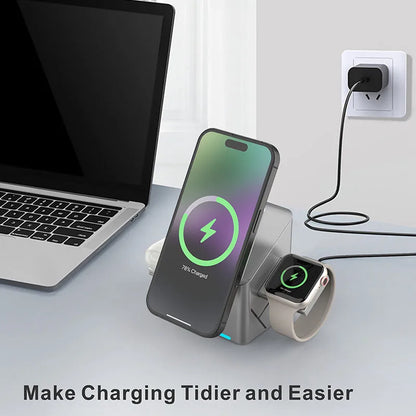 New Qi2 3 in 1 Touch Button Rotating Magnetic Wireless Charger Station