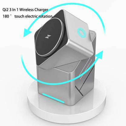 New Qi2 3 in 1 Touch Button Rotating Magnetic Wireless Charger Station
